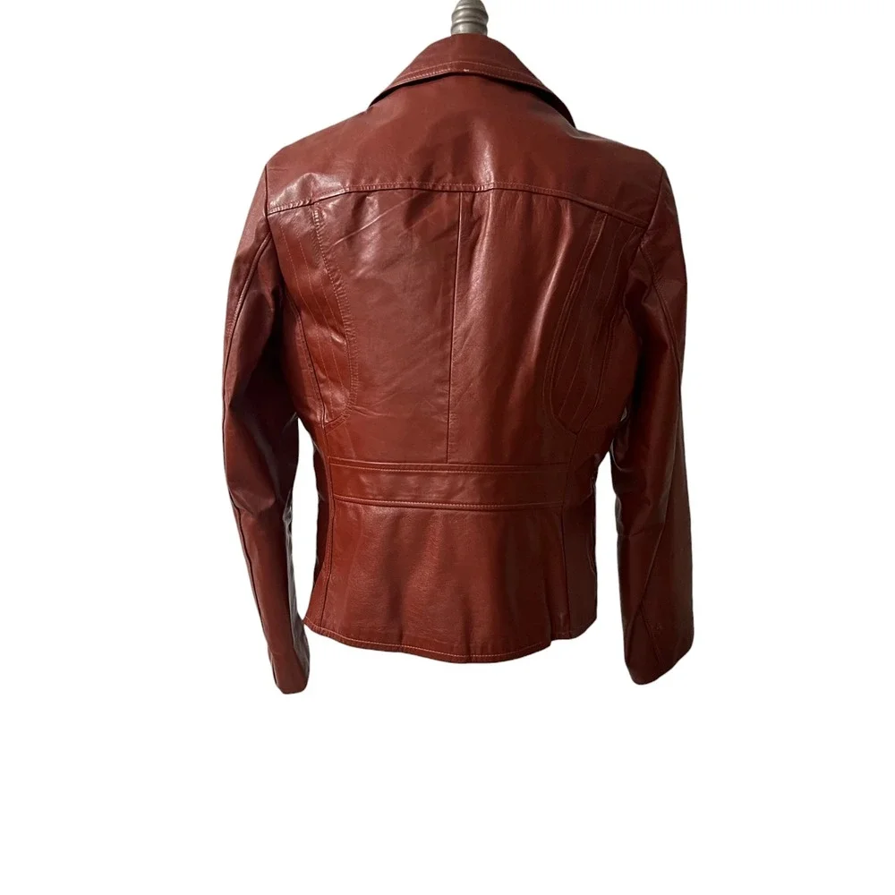 Vintage 70s Red Leather Jacket Men's Fight Club Tyler Durden Style Lined M